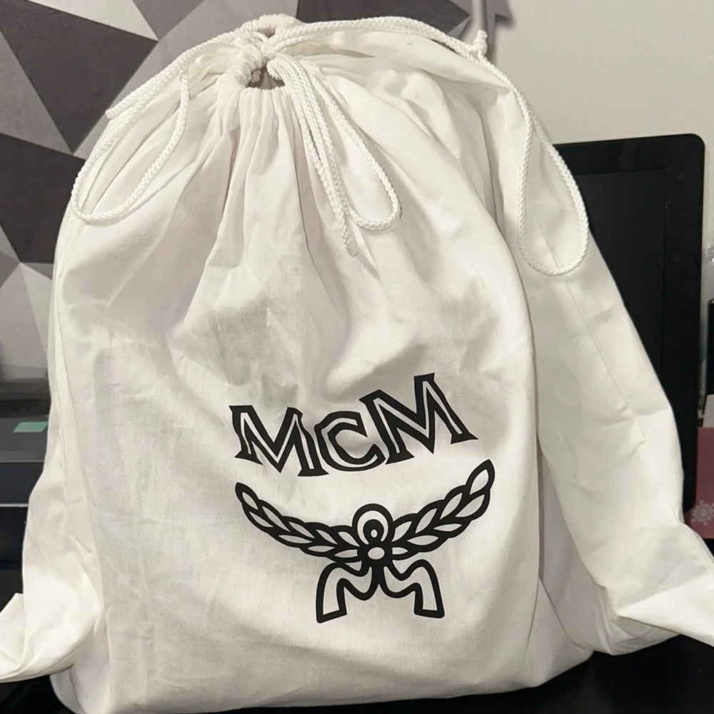 MCM Stark Side Studded Red Visatos Monogram Backpack with Leather Trim - Picture 12 of 16